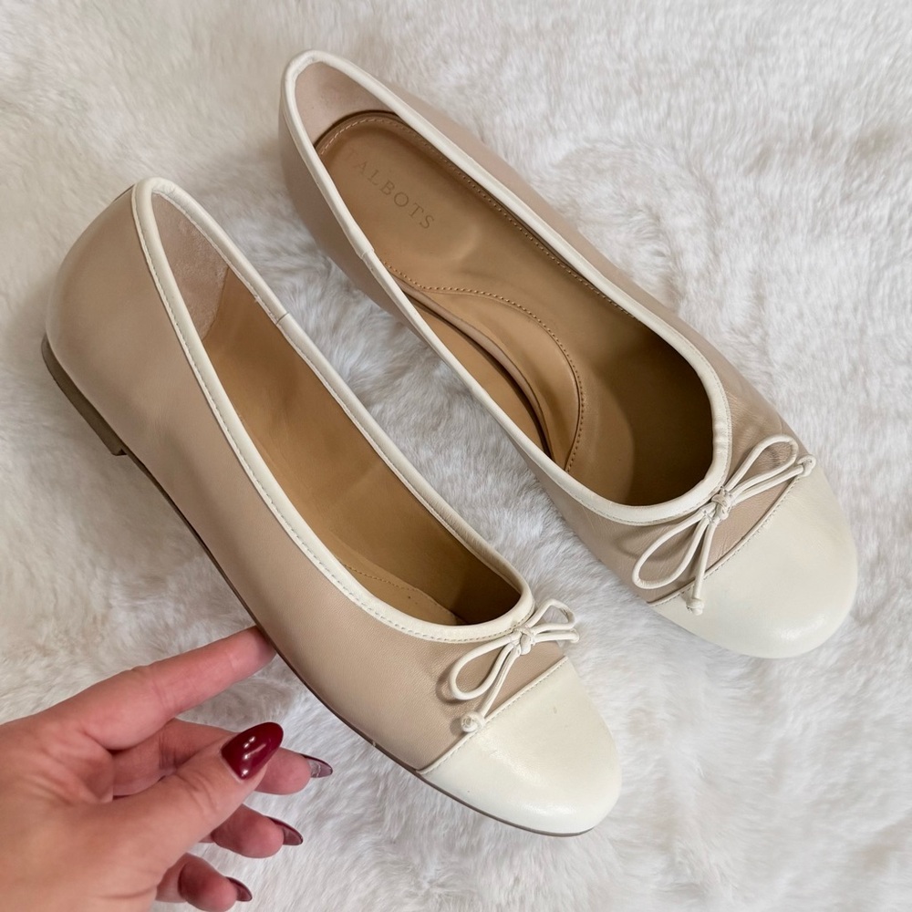 Talbots Beige and White Cap-Toe Ballet Flats